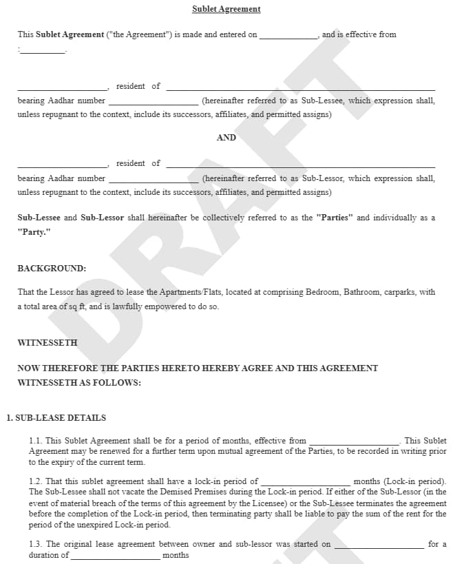 Subletting Agreement Template
