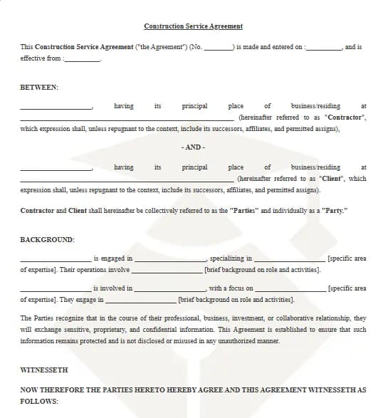 Construction Service Agreement Template