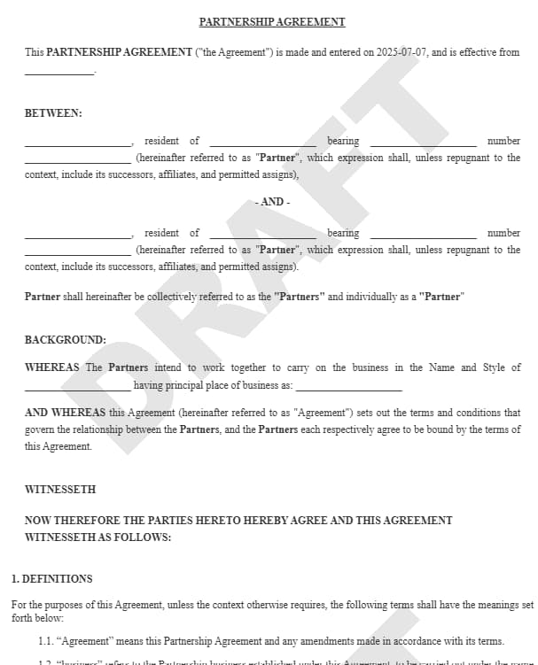 Download Partnership Agreement Format PDF 