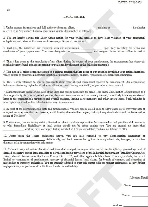 Show Cause Notice Format