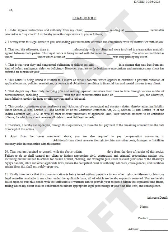 Consumer Notice Format PDF