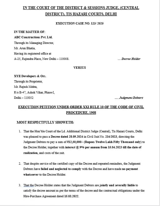 Download Execution Petition Format PDF