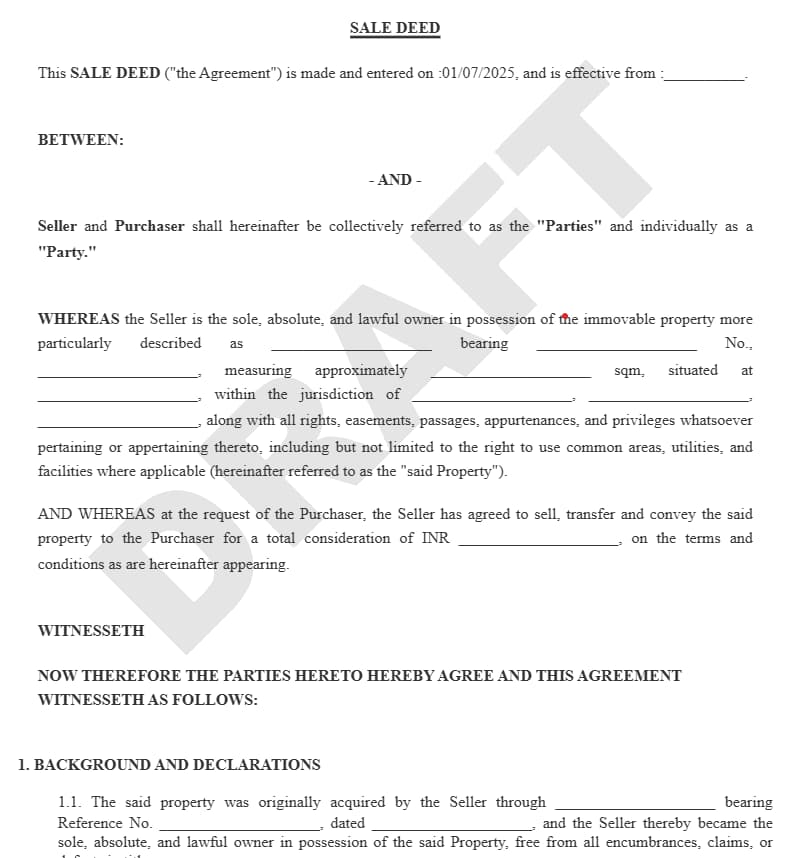 Sale Deed Agreement Sample