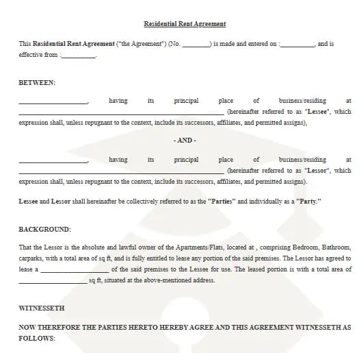 Residential Rent Agreement Template