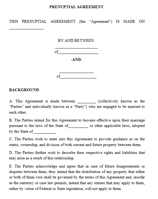 Download Prenuptial Agreement Format PDF