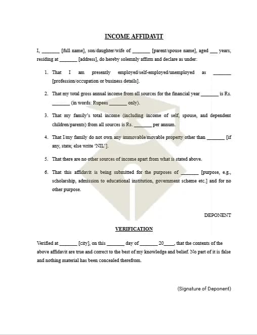 Income Proof Affidavit Format PDF