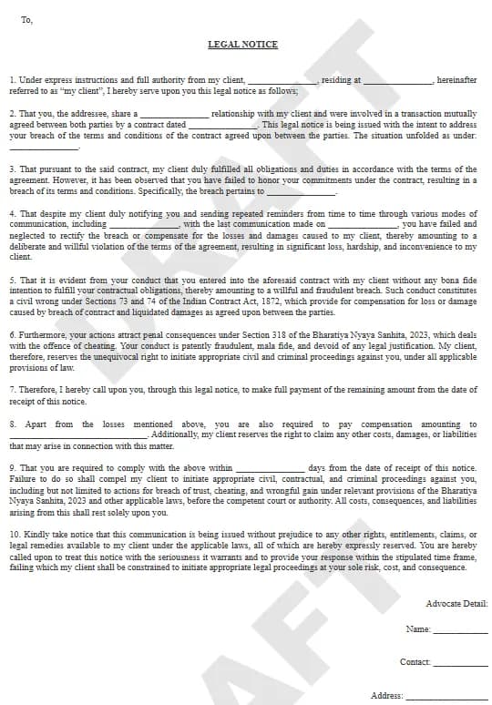 Breach of Contract Notice Format