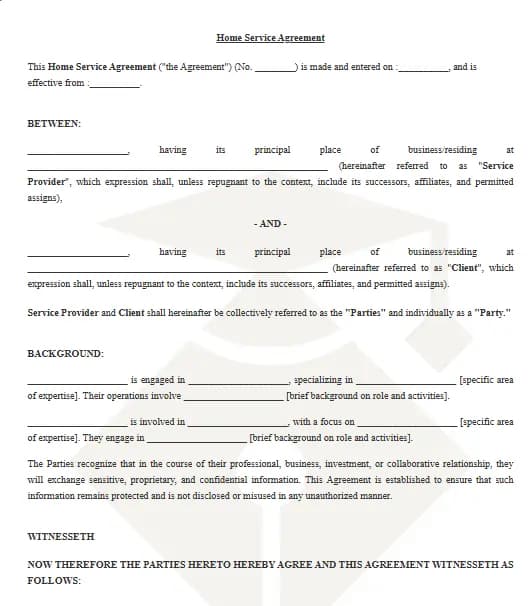 Home Service Agreement Template