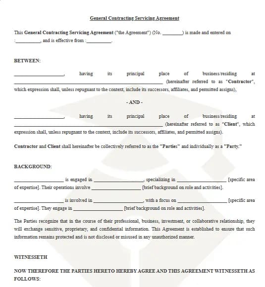 General Contractor Agreement (Subcontracting) Template