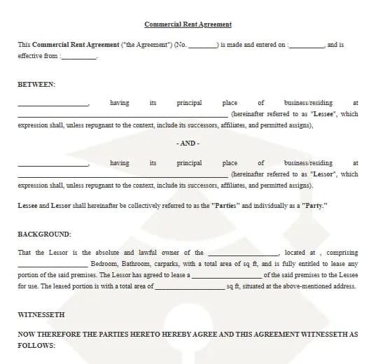 Commercial Rent Agreement Template