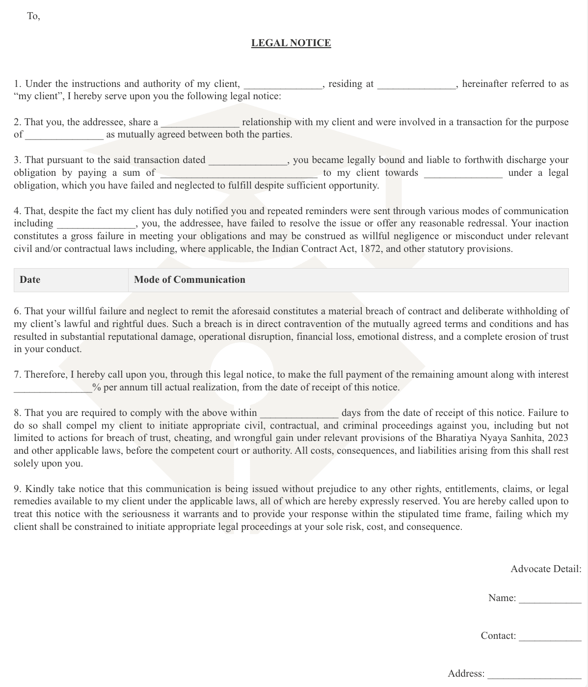 Demand Notice Format