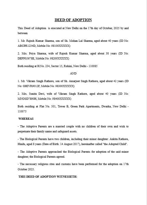 Download Adoption Deed Format PDF