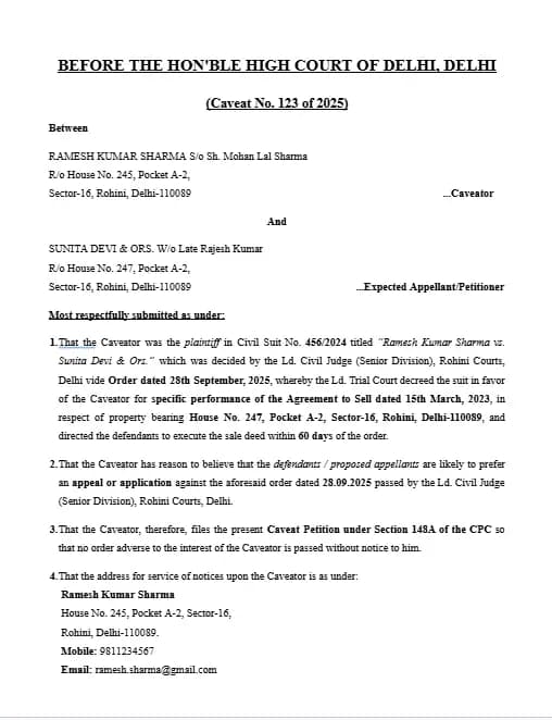 Download Caveat Petition Format PDF