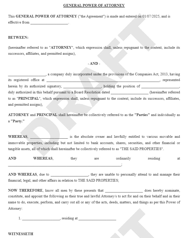 Power of Attorney Agreement Sample