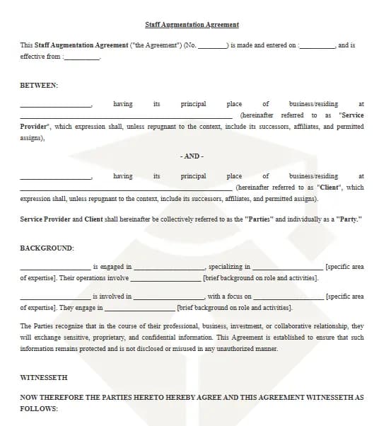 Staff Augmentation Agreement Template